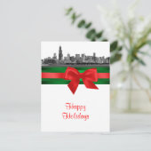 Chicago Skyline geëtst BW Kerstvakantie 2 Feestdagenkaart (Staand voorkant)