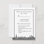 Chicago Skyline Geëtst BW Paars RSVP Menu (Achterkant)