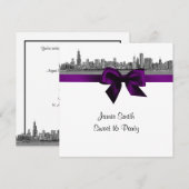 Chicago skyline geëtst BW Paarse lief zestien vier Kaart (Voorkant / Achterkant)