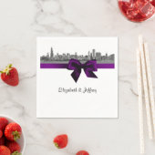 Chicago Skyline Geëtst BW Paarse Servetten (Insitu)