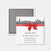 Chicago Skyline Geëtst BW Rood Save the Date Magneet (Voorkant / Achterkant)