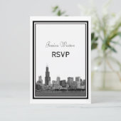 Chicago Skyline Geëtst Ingelijst RSVP Kaartje (Staand voorkant)