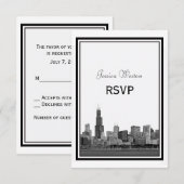 Chicago Skyline Geëtst Ingelijst RSVP Kaartje (Voorkant / Achterkant)