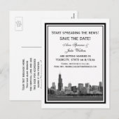 Chicago Skyline geëtst ingelijst Save the Date Aankondigingskaart (Voorkant / Achterkant)