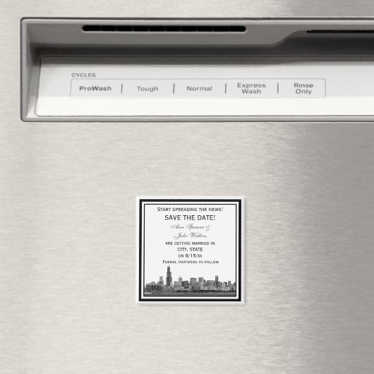 Chicago Skyline geëtst ingelijst Save the Date Magneet (Insitu (Vaatwasser))