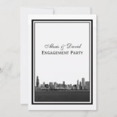 Chicago Skyline geëtst ingelijst V-Verloving Kaart (Voorkant)