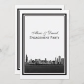 Chicago Skyline geëtst ingelijst V-Verloving Kaart (Voorkant / Achterkant)