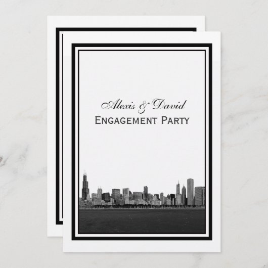 Chicago Skyline geëtst ingelijst V-Verloving Kaart (Voorkant / Achterkant)