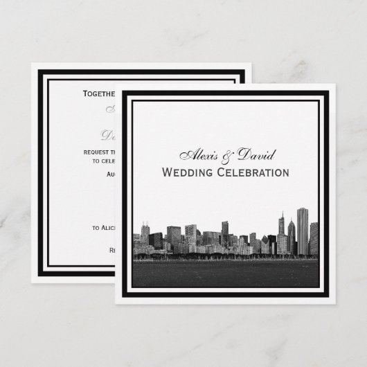 Chicago skyline geëtst ingelijste bruiloft kaart (Voorkant / Achterkant)