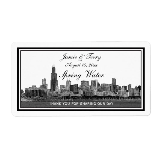 Chicago skyline geëtst ingelijste H-waterfles Etiket (Voorkant)