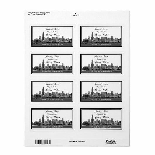 Chicago skyline geëtst ingelijste H-waterfles Etiket (Full Sheet)