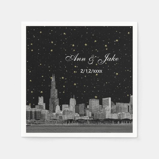 Chicago skyline geëtst sterrendiy BG kleur bruilof Servetten (Voorkant)