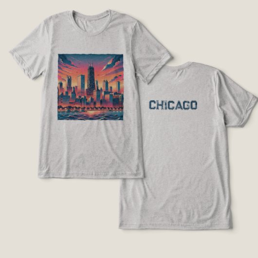 Chicago Skyline Graphic T-Shirt Tri-Blend Shirt (Ontwerp Voorkant & Achterkant)