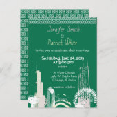 Chicago Skyline groen en pastel bruiloft Uitnodiging Briefkaart (Voorkant / Achterkant)