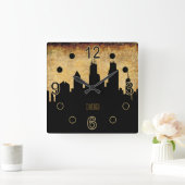 Chicago Skyline |  grunststijl Vierkante Klok (Huis)
