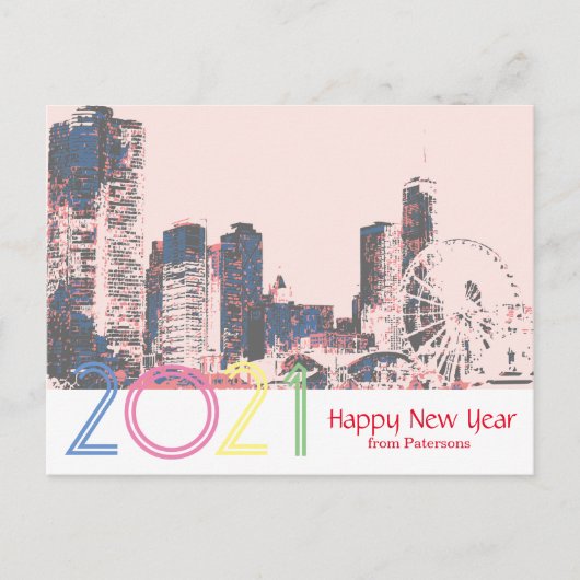 Chicago Skyline Happy New 2021 Briefkaart (Voorkant)