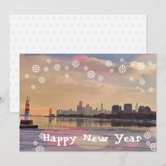 Chicago skyline Happy New Year briefkaart (Voorkant / Achterkant)