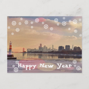 Chicago skyline Happy New Year briefkaart