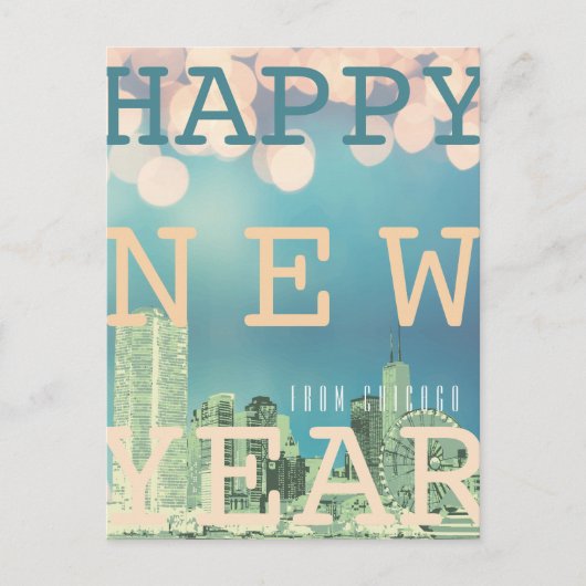 Chicago Skyline Happy Nieuwjaar Feestdagenkaart (Voorkant)