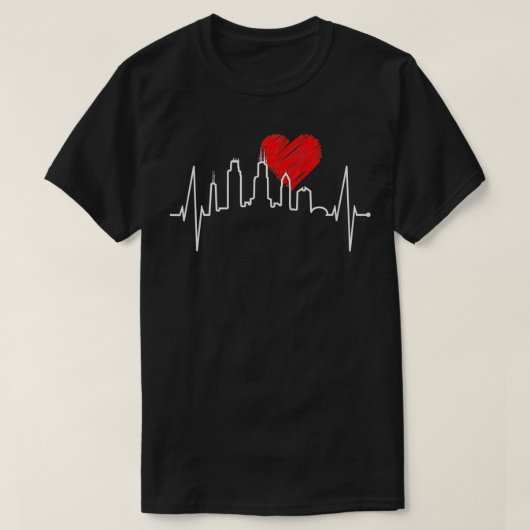Chicago Skyline Heartbeat Heart Silhouette I Love  T-shirt (Design voorkant)