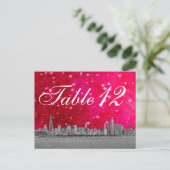 Chicago Skyline Hot Pink Red Heart Table Number Briefkaart (Staand voorkant)