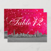 Chicago Skyline Hot Pink Red Heart Table Number Briefkaart (Voorkant / Achterkant)