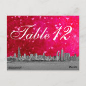 Chicago Skyline Hot Pink Red Heart Table Number Briefkaart (Achterkant)