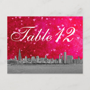 Chicago Skyline Hot Pink Red Heart Table Number Briefkaart