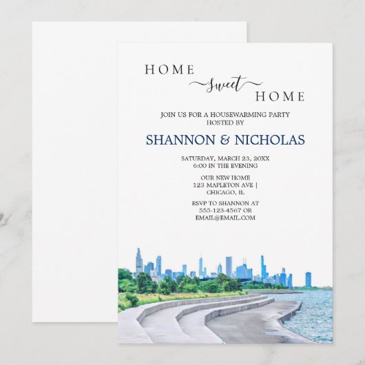 Chicago Skyline Housewarming Invitation Save The Date (Voorkant / Achterkant)