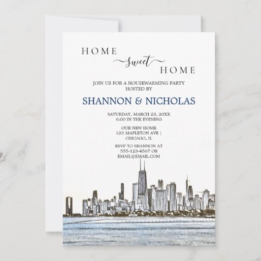 Chicago Skyline Housewarming Invitation Save The Date (Voorkant)