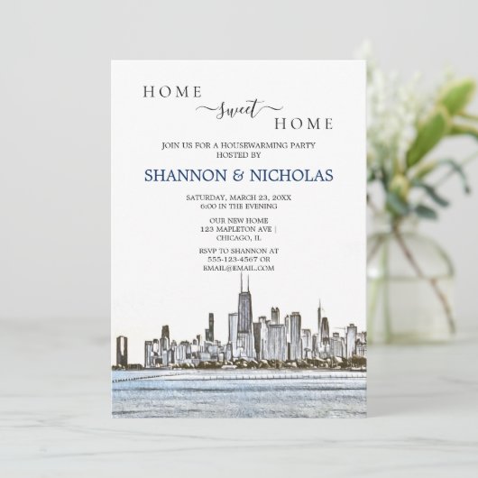 Chicago Skyline Housewarming Invitation Save The Date (Staand voorkant)