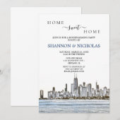 Chicago Skyline Housewarming Invitation Save The Date (Voorkant / Achterkant)