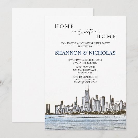 Chicago Skyline Housewarming Invitation Save The Date (Voorkant / Achterkant)