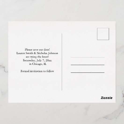 Chicago Skyline Huwelijk Save the Date Folie Uitnodiging Briefkaart (Achterkant)