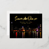 Chicago Skyline Huwelijk Save the Date Folie Uitnodiging Briefkaart (Voorkant / Achterkant)