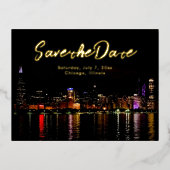 Chicago Skyline Huwelijk Save the Date Folie Uitnodiging Briefkaart (Voorkant)