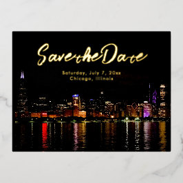 Chicago Skyline Huwelijk Save the Date Folie Uitnodiging Briefkaart