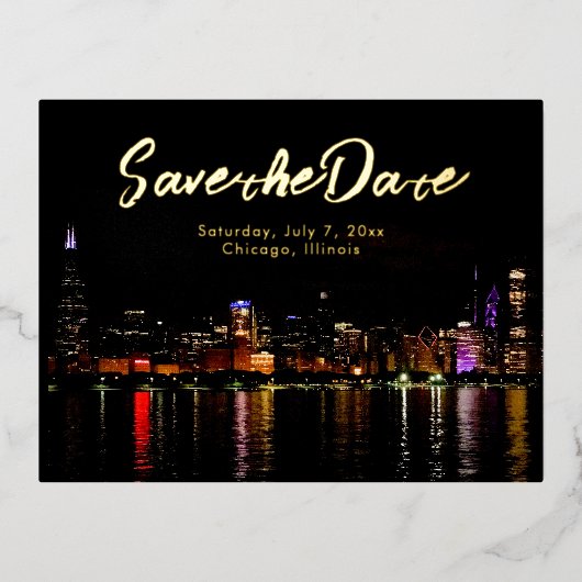 Chicago Skyline Huwelijk Save the Date Folie Uitnodiging Briefkaart (Voorkant)