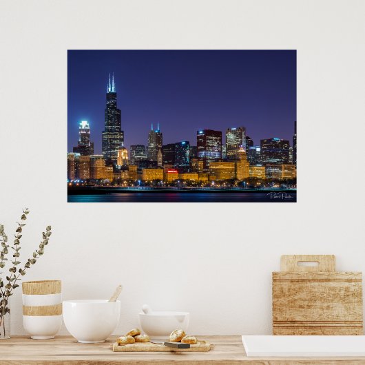 Chicago Skyline Illinois Night Sky Poster (Keuken)