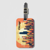 Chicago Skyline Illustratie in Sinaasappel Bagagelabel (Voorkant (verticaal))