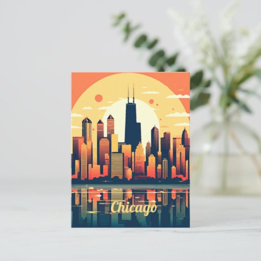 Chicago Skyline Illustratie in Sinaasappel Briefkaart (Staand voorkant)