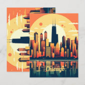 Chicago Skyline Illustratie in Sinaasappel Briefkaart (Voorkant / Achterkant)