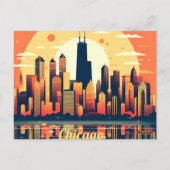 Chicago Skyline Illustratie in Sinaasappel Briefkaart (Achterkant)
