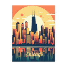 Chicago Skyline Illustratie in Sinaasappel