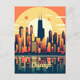 Chicago Skyline Illustratie in Sinaasappel Briefkaart