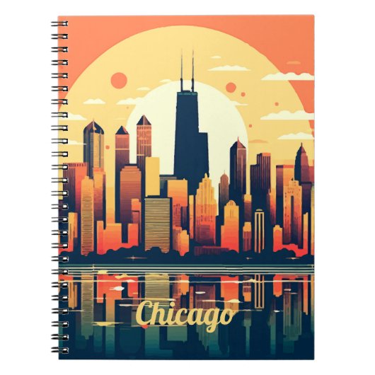Chicago Skyline Illustratie in Sinaasappel Notitieboek (Voorkant)