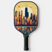 Chicago Skyline Illustratie in Sinaasappel Pickleball Paddle (Voorkant)