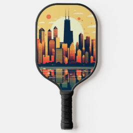 Chicago Skyline Illustratie in Sinaasappel Pickleball Paddle
