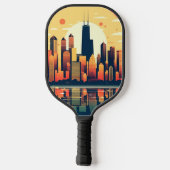 Chicago Skyline Illustratie in Sinaasappel Pickleball Paddle (Achterkant)