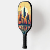 Chicago Skyline Illustratie in Sinaasappel Pickleball Paddle (Links)